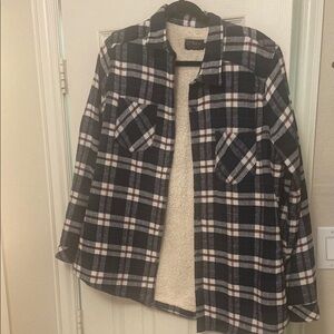 Ci Sono Sherpa-Lined Plaid Shirt